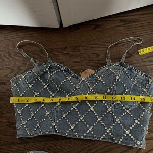 Embellished Denim Crop Top